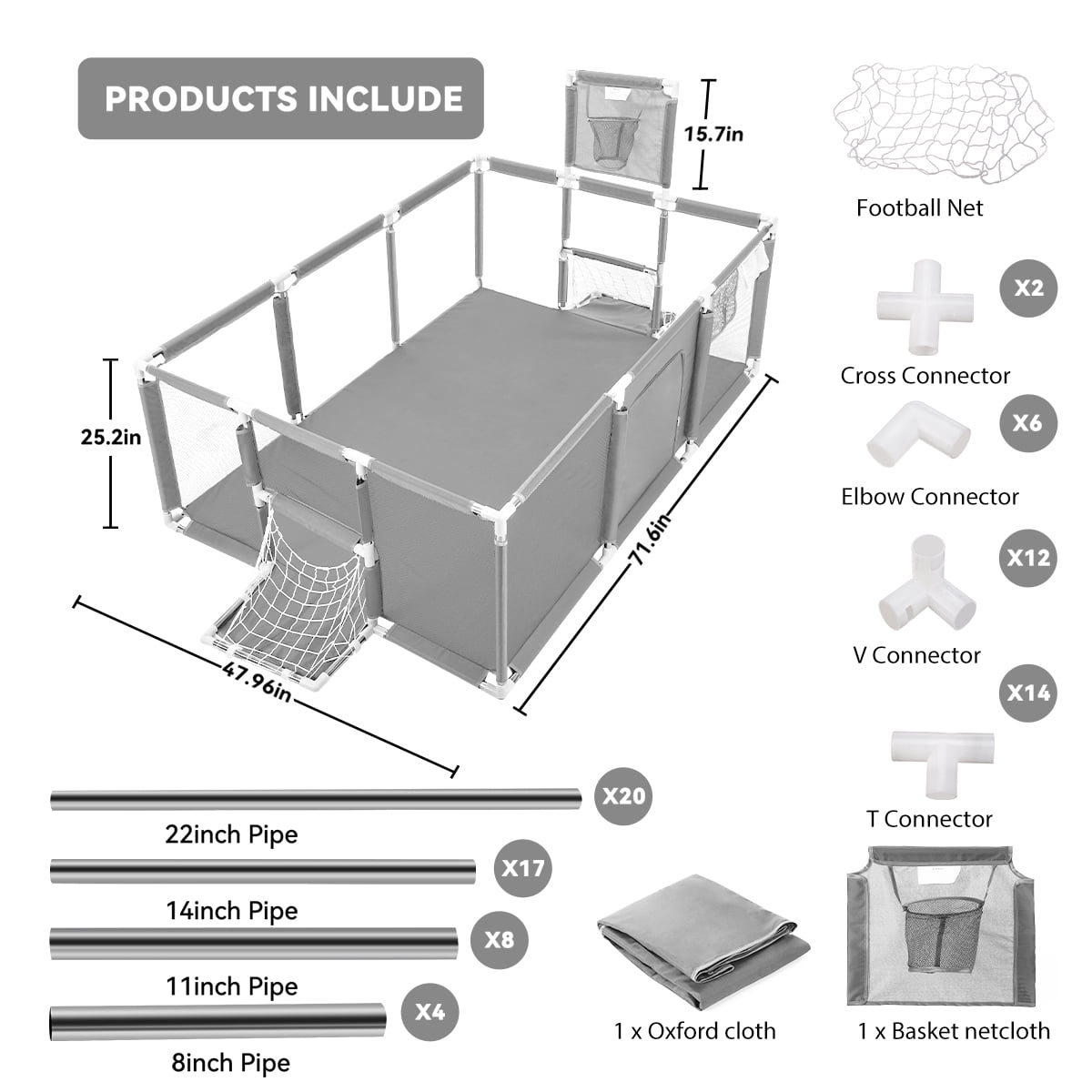Baby Playpen,71x48inch Large Play Yard for Babies Toddlers, Sturdy Safety Baby Play Area, Gray