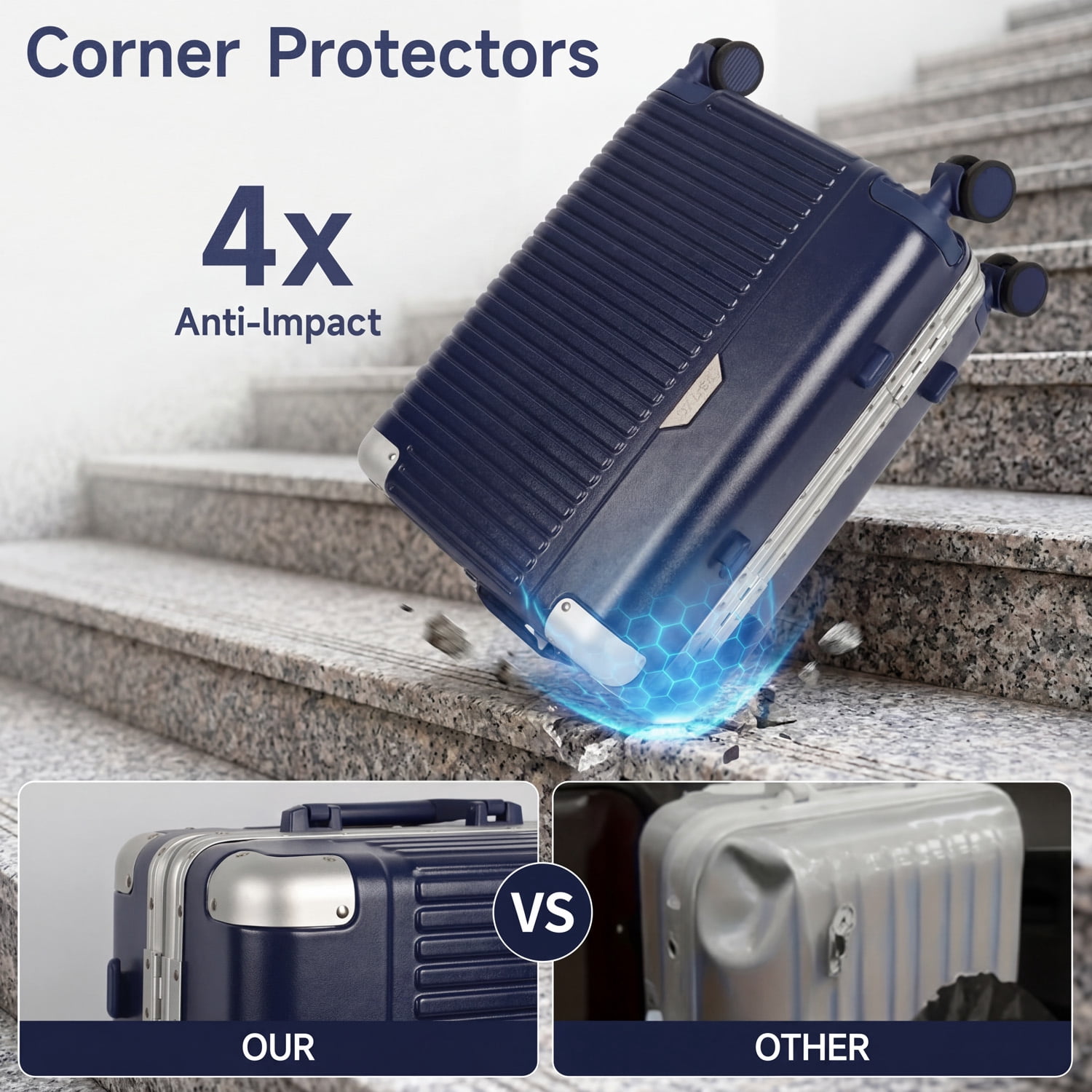 New York Xpress 20" Zipperless Carry-on Luggage Hardside Suitcase with Double TSA Lock & Aluminum Frame, Blue - AL1377