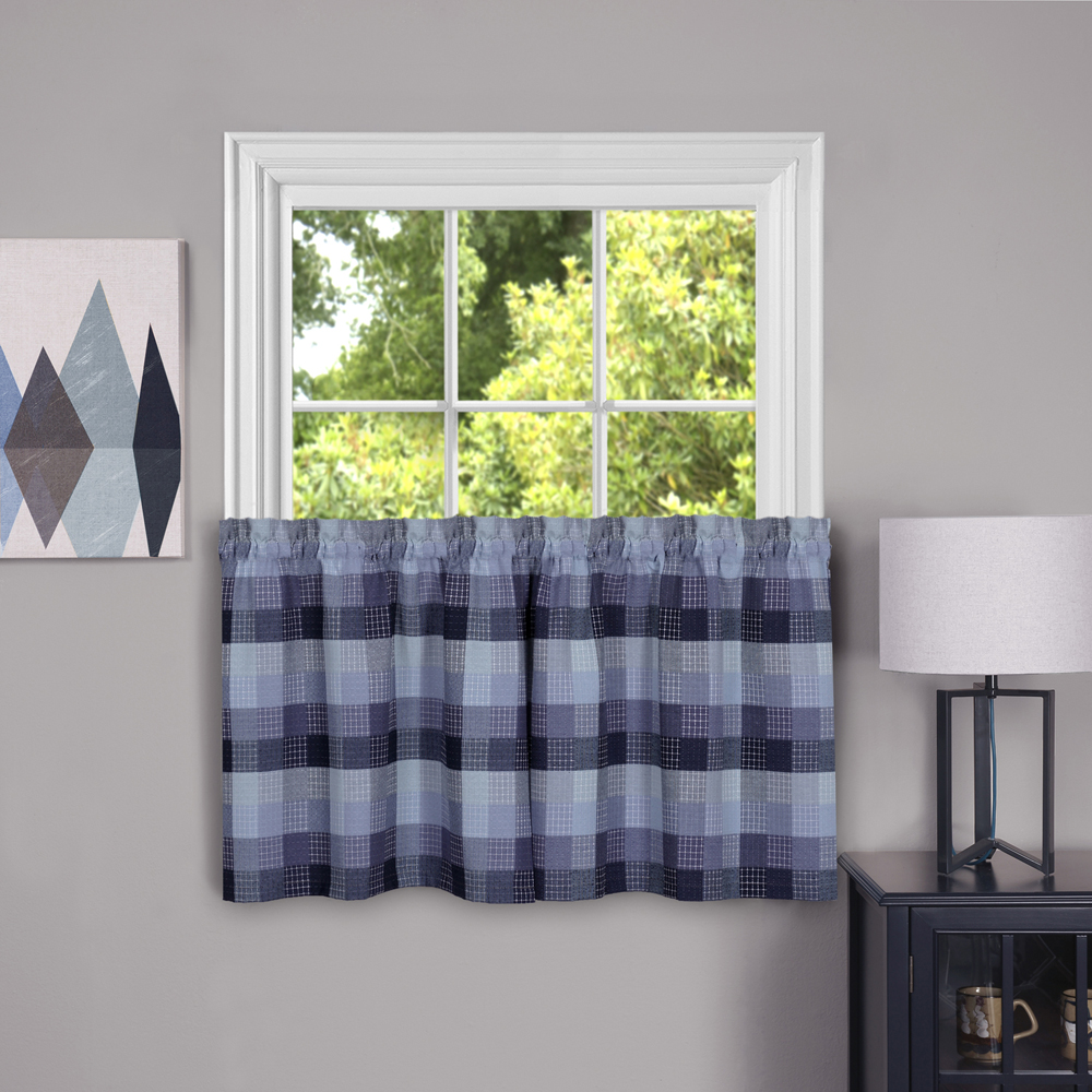 Achim Harvard Rod Pocket Light Filtering Curtain Tier Pair, Blue, 57" x 36" - image 3 of 6