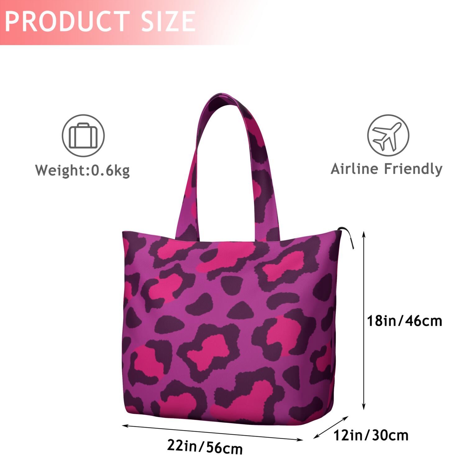 Pink and Black Of Leopard Print Travel Tote Bags for Women Carry On,Large Weekender Bags for Women Travel,Multi Functional Duffle Bag for Work,Shopping,Sports