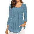thumbnail image 3 of ClodeEU Women's 3/4 Length Sleeve Blouses，Round Neck Pleated，Sparkle Effect Double Layer Tunic Tops Light Blue,Womens Plus S, 3 of 8