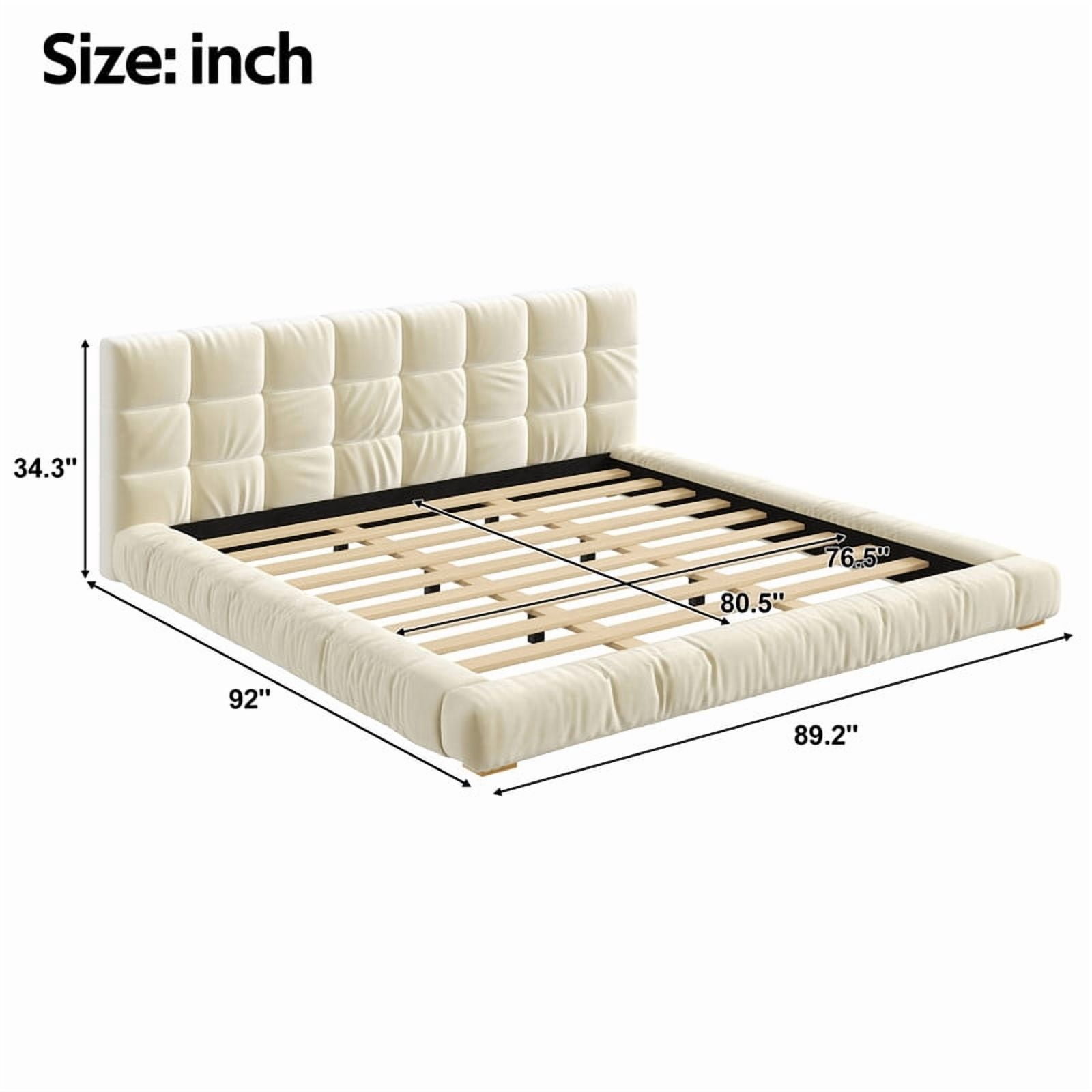Velvet Queen/King Size Platform Bed Frame, Upholstered Floor Bed, Fully Wrapped Grounded Bed with Channel Tufted Headboard