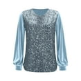 thumbnail image 5 of CYRBOKO Girls Long Sleeve Tops, Dancewear Party Holiday Sequins Sparkle Blouses Light Blue Size 11-12 T, 5 of 7