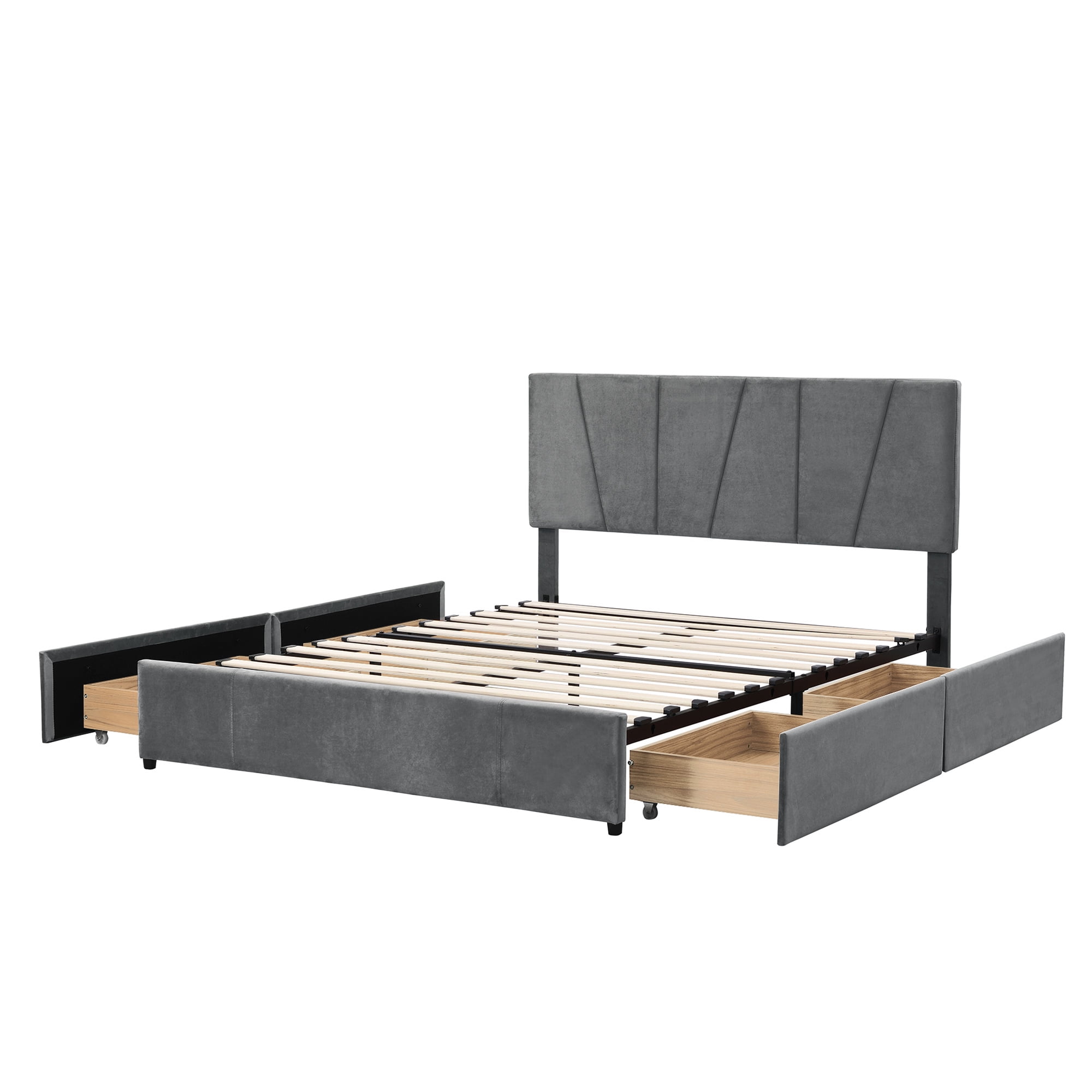 URTR 85 in. W Light Grey Queen Size Upholstered Platform Bed with