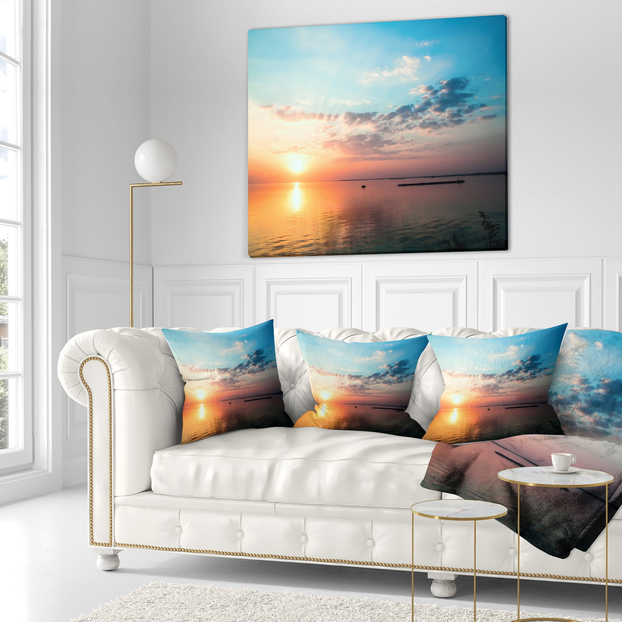 Designart Dramatic Sunset Cloudy Sky - Oversized Beach Throw Pillow - 16x16