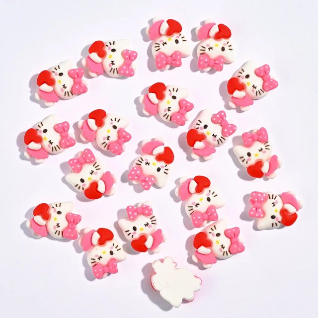Puntas de uñas Kawaii Sanrio Hello Kitty, adorno de acrílico, funda de teléfono de dibujos animados, accesorio para uñas, regalo bonito para niña, 10/20 piezas