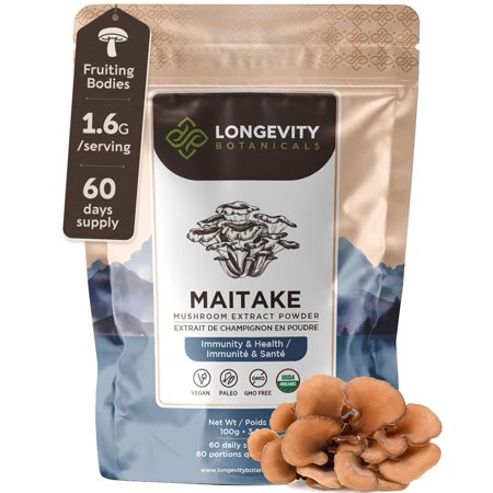 Longevity Botanicals Organic Maitake Mushroom Supplement Powder (3.5 oz/100 Grams), Immune Support