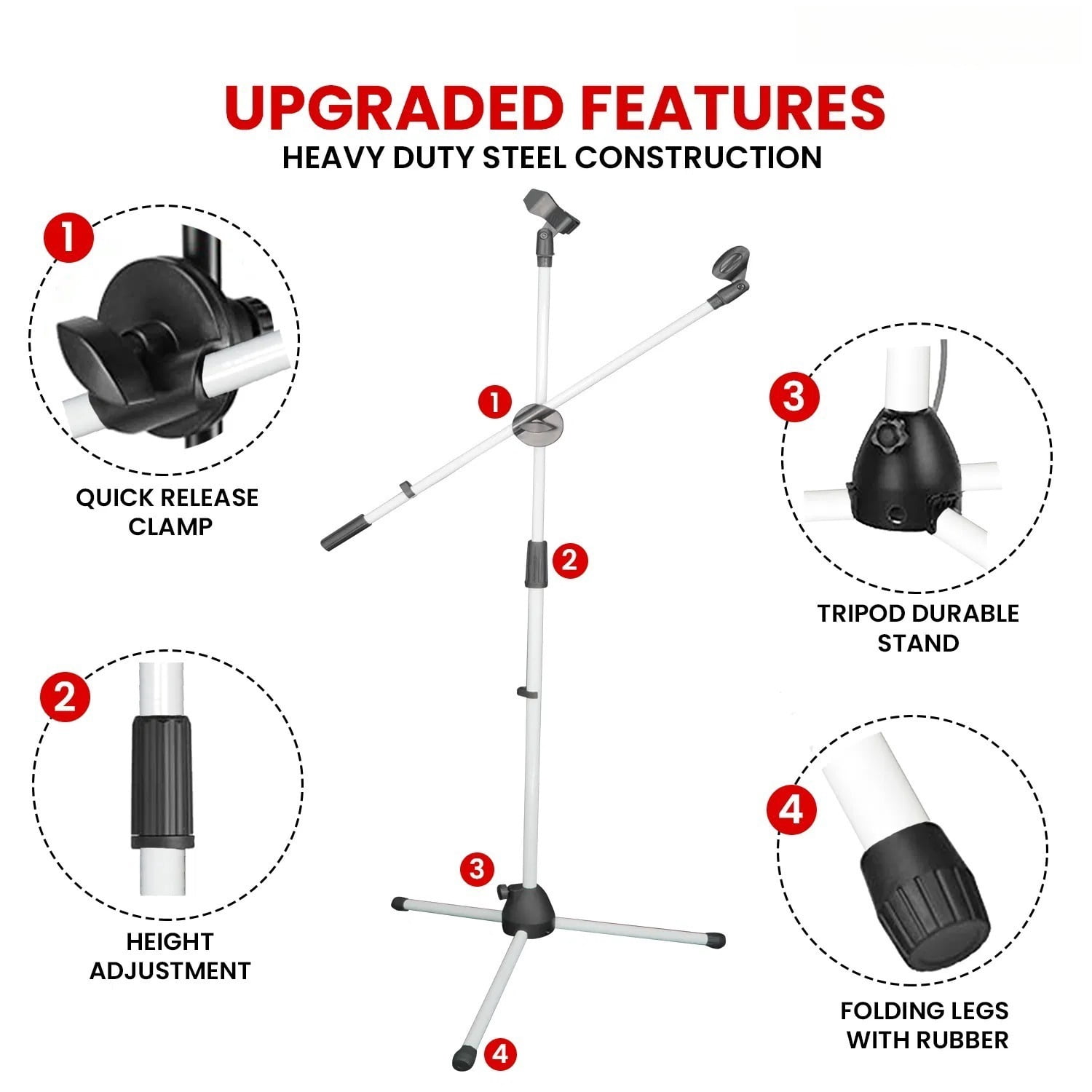Floor-standing Microphone Stand, Universal Adjustable Tripod Microphone Arm Support, Capable of Holding 2 Microphones, with Adjustable Height. Applicable To Concerts and Recording Studios
