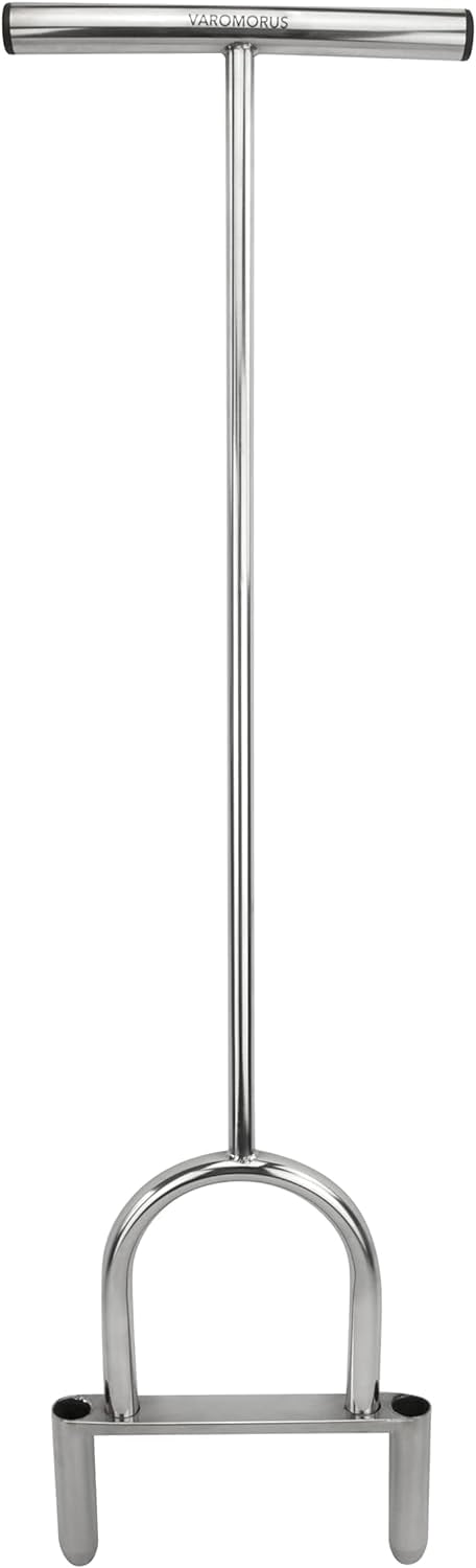 Varomorus Stainless Steel Lawn Plug Aerator, Manual Core Aeration Tool with T-Handle, Dual Coring Tubes, Heavy Duty Tool