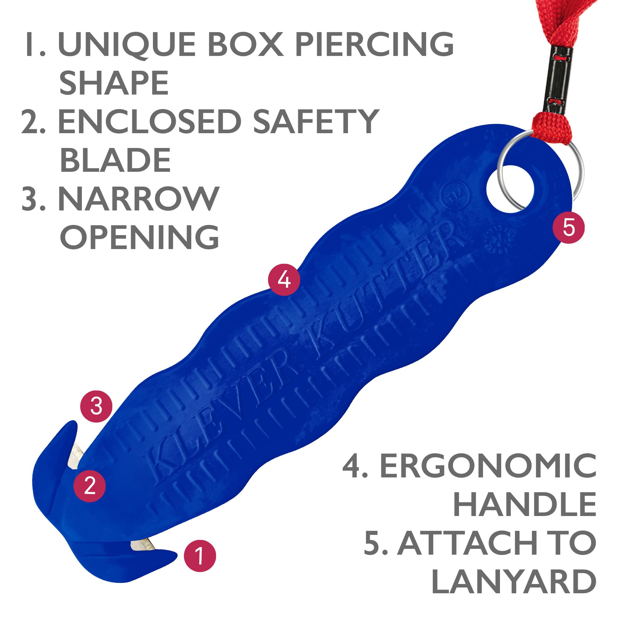 Klever Innovations KCJ-1B Safety Cutter, Advanced Plastic Polymers, 4-5/8”, Blue (Pack of 10)