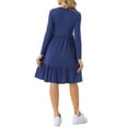 thumbnail image 3 of Vestido casual babydoll para mujer INSPIRE CHIC con bolsillos, de manga larga, cuello redondo, en línea acampanada y fluido, talla XL, azul oscuro, 3 of 5