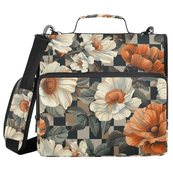 FORMRS Zipper Binder with Shoulder Strap 2-inch Ring 500 Sheet Capacity File Bag, Gray Floral Pattern