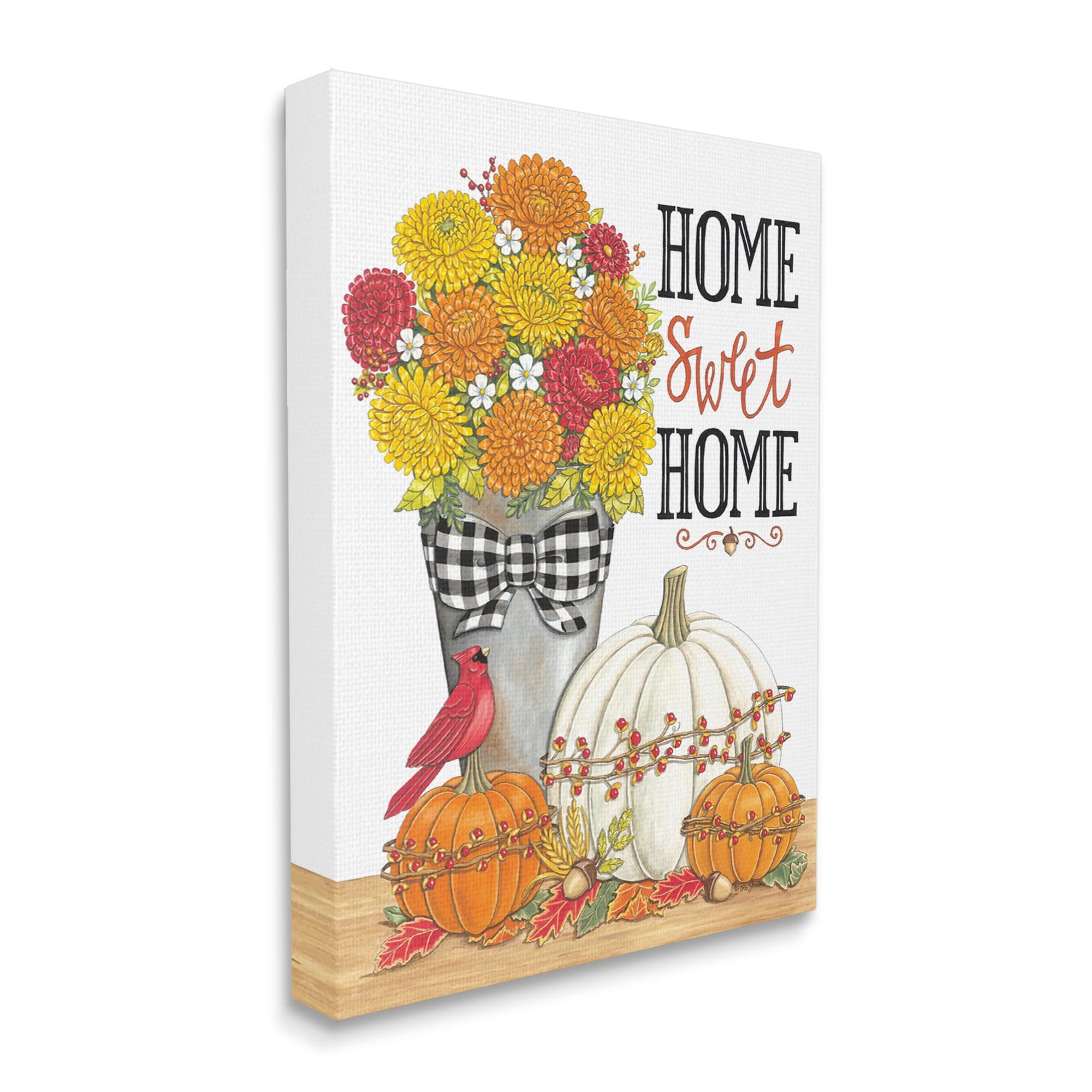 Home Sweet Home Autumnal Bouquet Tartan Ribbons Botanical & Floral Graphic Art Gallery-Wrapped Canvas Print Wall Art