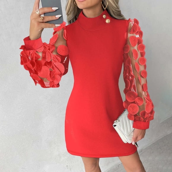 DondPO Sequin Dress for Women Sexy Dress Women's Sexy Long Sleeve O Neck Sequins Patchwork Ruched Bodycon Mini Party Cocktail Dress Midi Dresses Long Sleeve Dress Red Dress XL