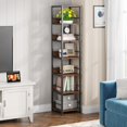 thumbnail image 4 of Fnova 75" 6-Tier Corner Bookshelf, Tall Narrow Rustic Wood Open Storage Rack, Square Bookcase Display Stand for Small Spaces in Living Room, Bathroom, 4 of 7