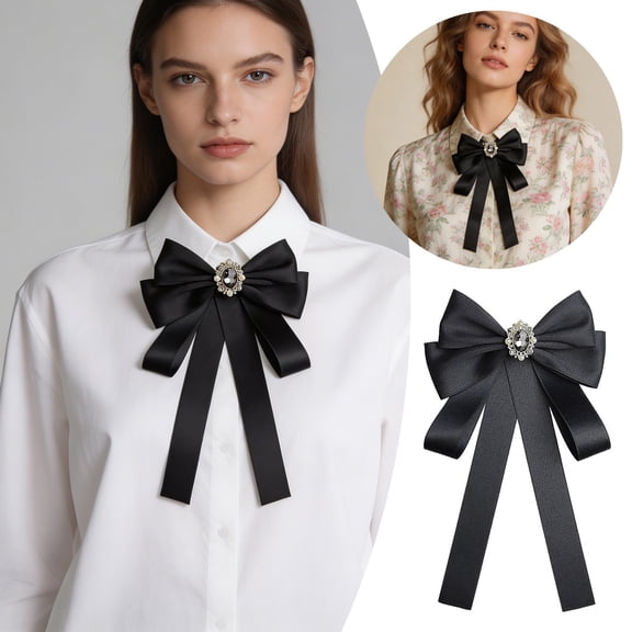 Bow Ties for Women, Adjustable Pre Tied Bow With Long Ribbon Tie Solid Color Ribbon Bowtie for Ladies Party Daily Cosplay