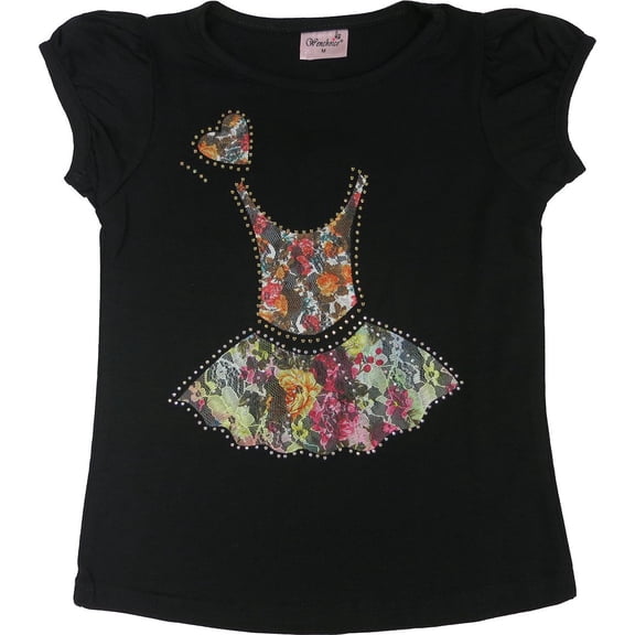 Wenchoice Girl'S Lace "I Love Dress" Rhinestone Black Short Sleeve Shirt M(3T-4T)