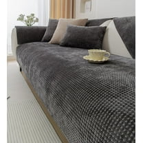 XmhyTop Farmhouse Plaid Chenille Couch Sofa Cover Super Soft Plush Sectional Couch Covers Anti-Slip Solid Sofa Slipcover for Dogs, Pets Furniture Protector (Dark Grey,28"x28")