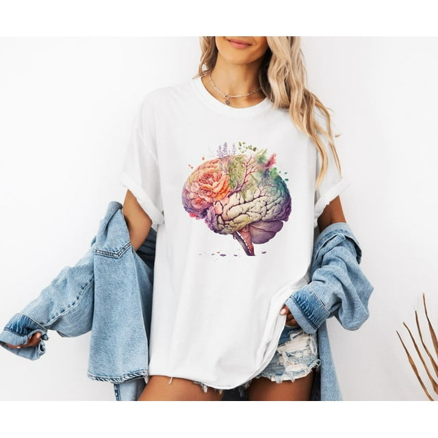 T-Shirt de Confort Floral Anatomique, T-Shirt Floral, Psychologue Te - Blanc - 2TG