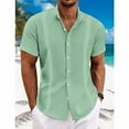 thumbnail image 3 of Mens Shirt Short Sleeve Button Down Casual Regular Fit Solid Shirts for Men Summer Beach Hawaiian Lightweight Summer Beach Tops with Pocket White M, 3 of 4