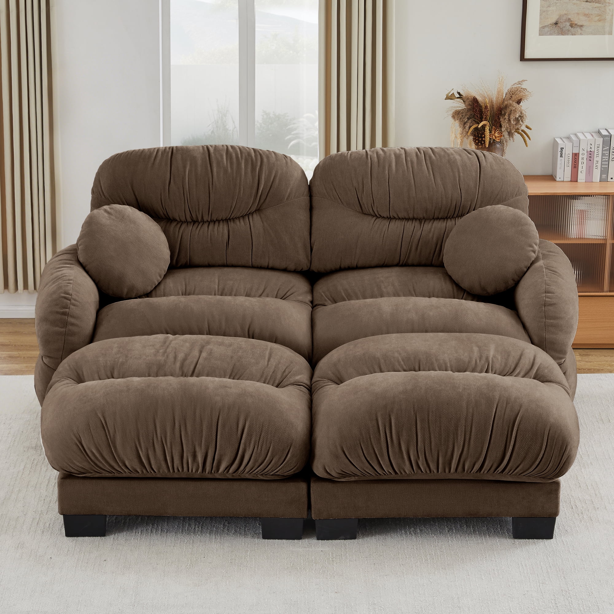 81" 2 Seater Sectional Couch Cozy Chenille Modular Sofa with 2 Ottoman and 2 Throw Pillows