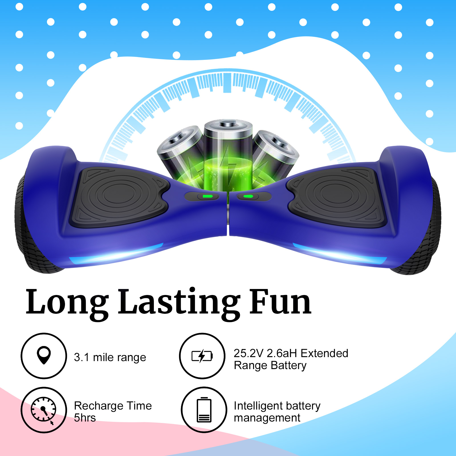 GOTRAX FX3 Hoverboard for Kids Adults,200W Motor 6.5" LED Wheels 6.2mph Speed Hover Board, Blue - image 2 of 12