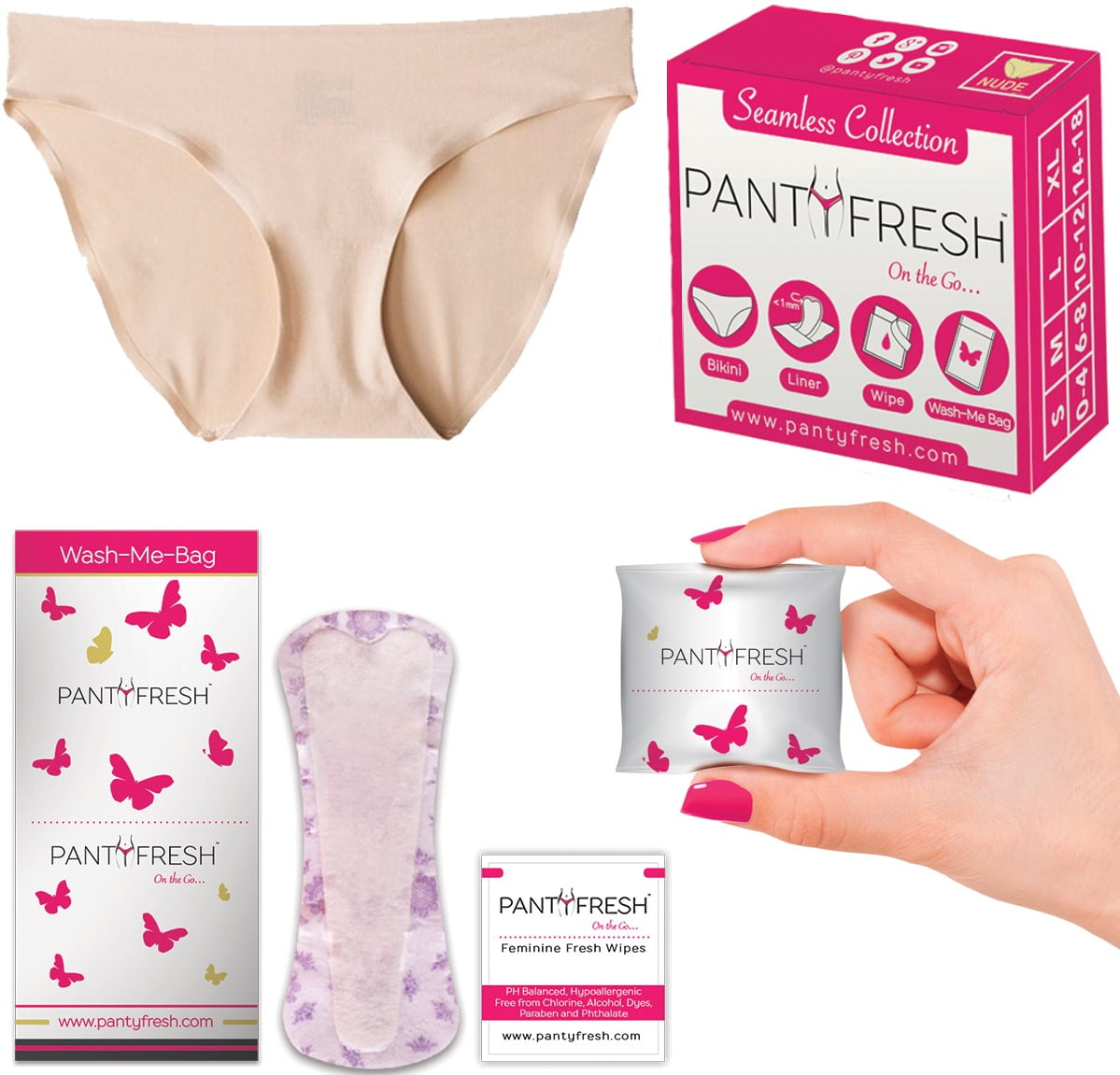 PANTY FRESH Panties ToGo Pocket Size Seamless Underwear Bikini + Wipe