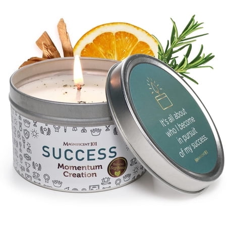 Magnificent 101 Study & Momentum Creation Candle For Success - 6 Oz White Tin - 35 Hour Burn Soy Wax - Sage Bergamot & Sandalwood Scent - Energy Cleansing & Manifestation