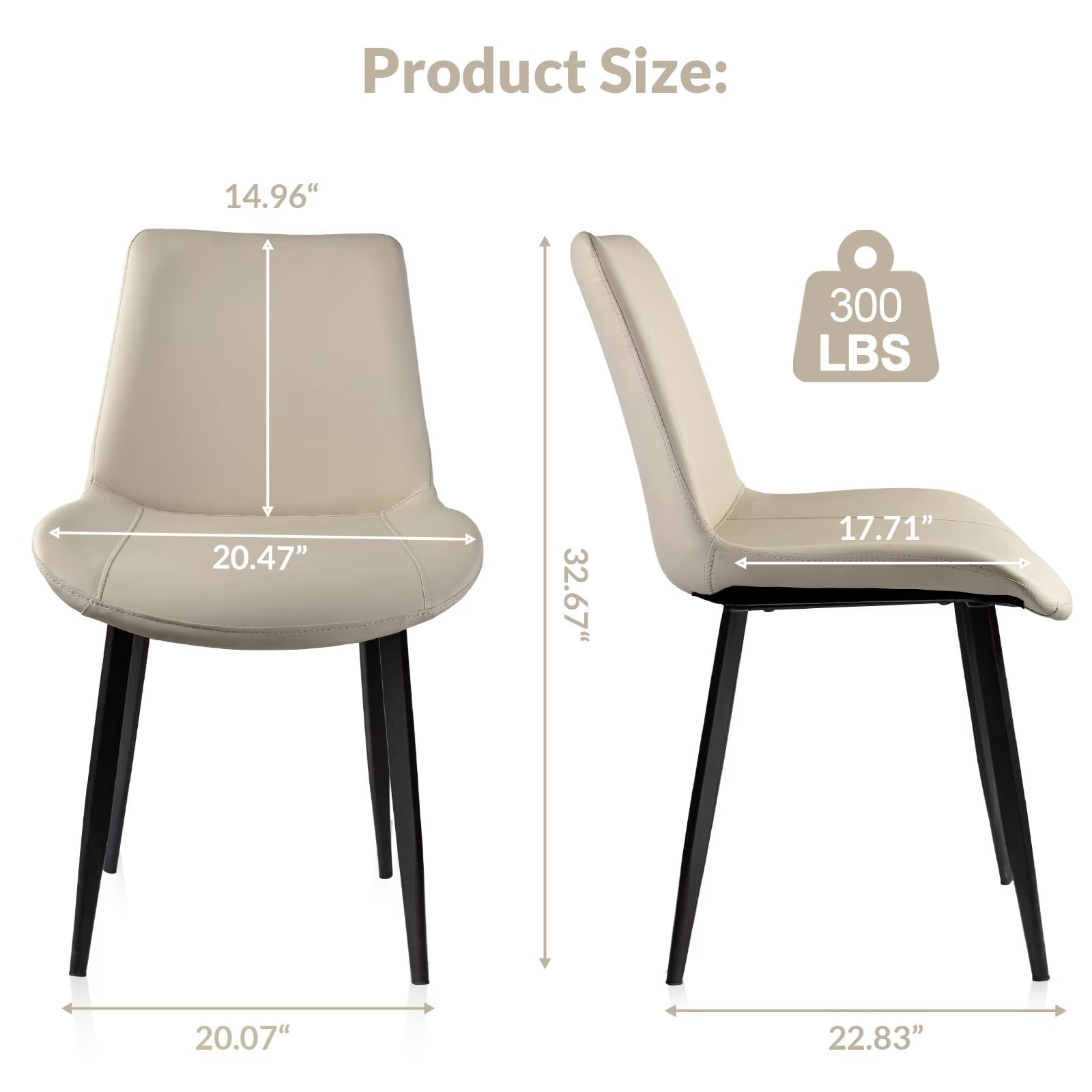 Light Grey PU Leather Dining Chairs Set of 4, Modern Upholstered Kitchen Chairs with Metal Legs, Armless Side Chairs for Dining Room, Restaurant, Living Room & Meeting Room