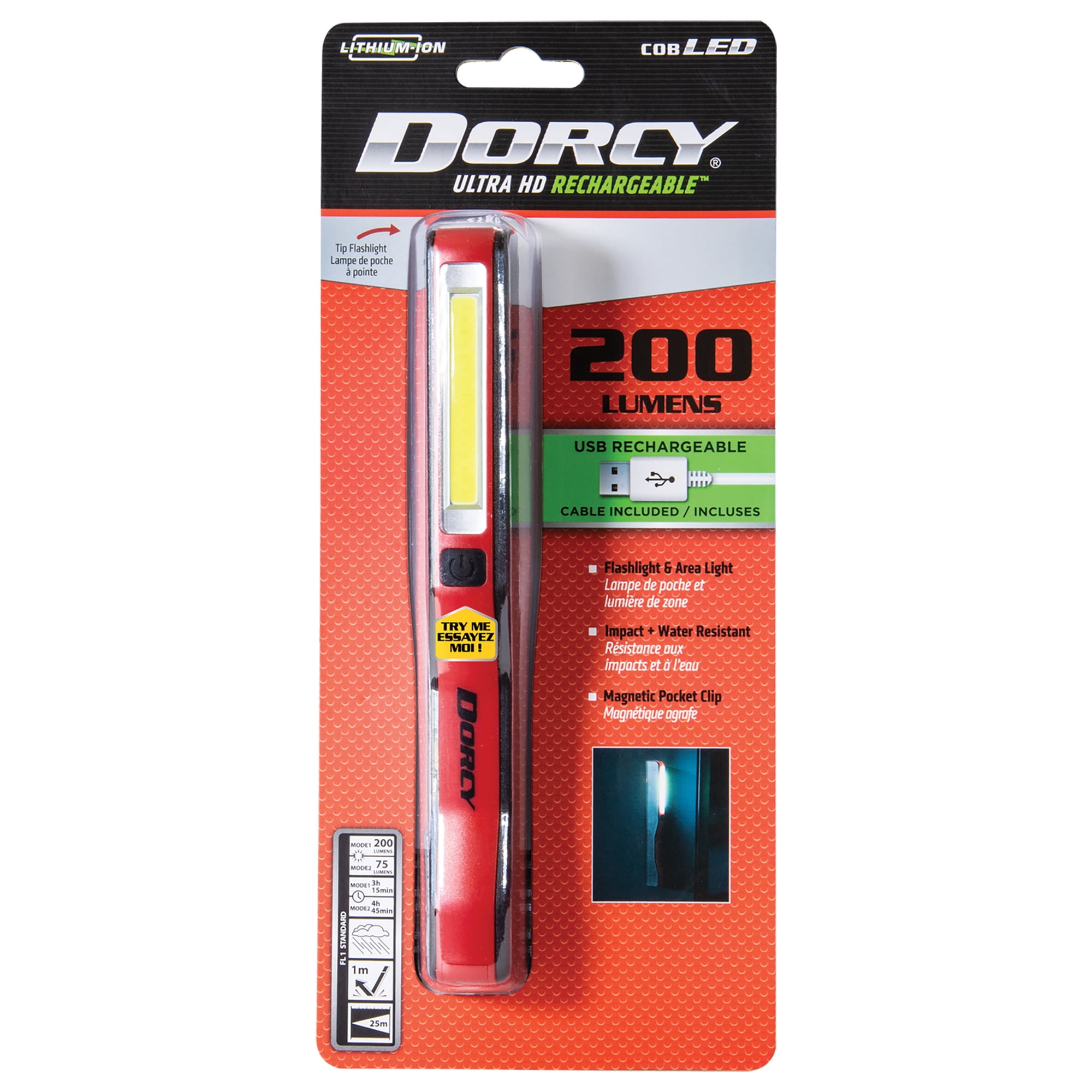 Dorcy 41-4341 180-Lumen COB Rechargeable Work Light and LED Tip Inspection Flashlight
