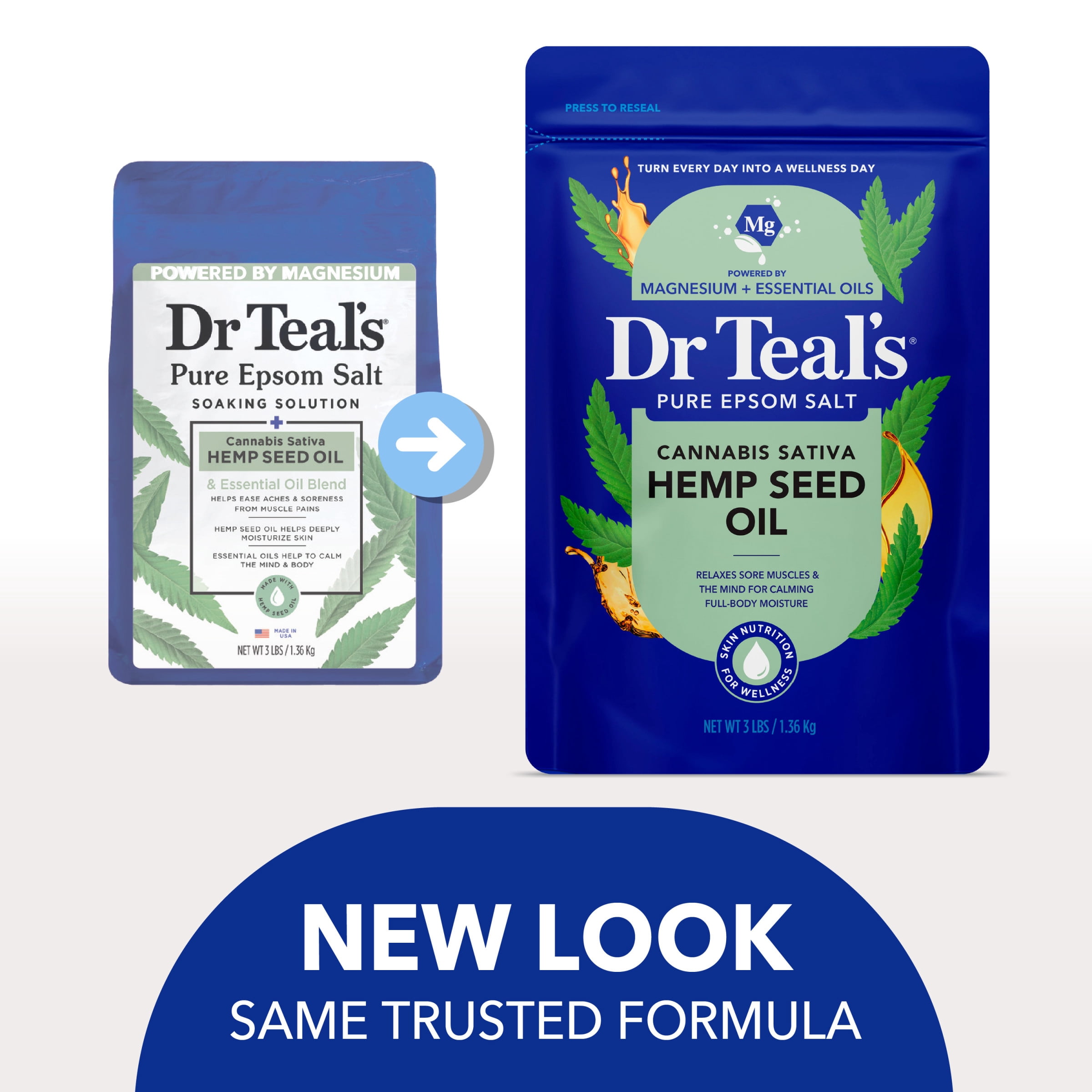 Dr Teal's Epsom Salt Magnesium Soak, Cannabis Sativa Hemp Seed Oil, 3 lbs