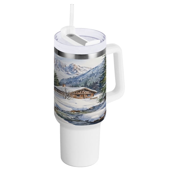 40 Oz Car Handle Water Bottle Water Cup Water Bottle Water Jug Coffee Cup Travel Water Bottle Beautiful Snow House