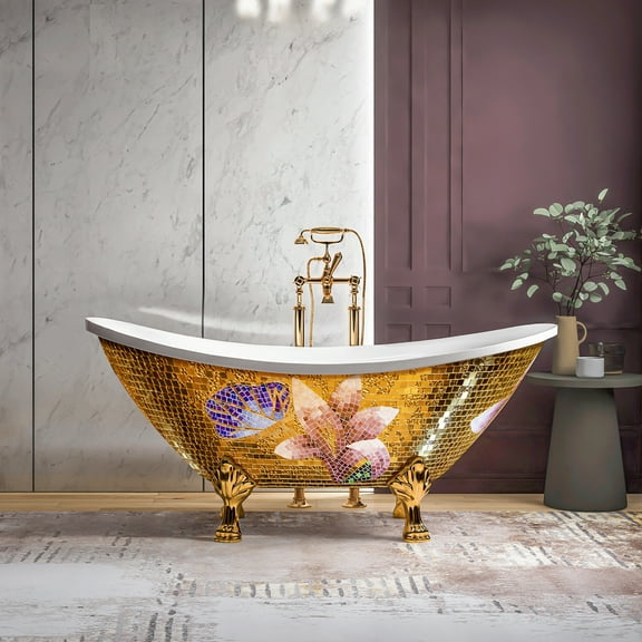 Fanwin Star 67"x 31.5"x31.5" Freestanding Soaking Acrylic Gold Color Mosaic Bathtub | luxury acrylic fiberglass cast iron bathtub| WF-Y001