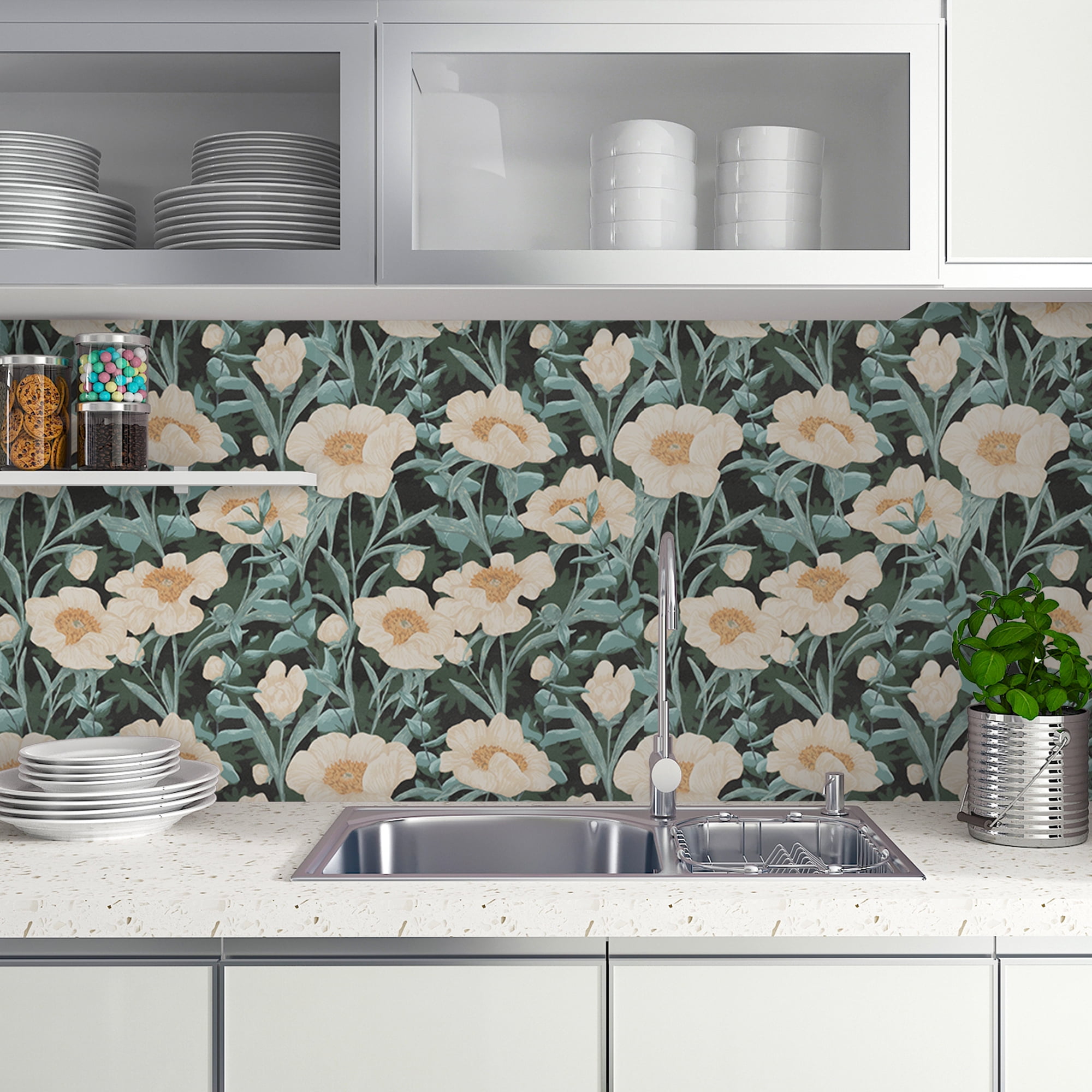 Abyssaly Floral Peel and Stick Wallpaper 17.5-in x 118-in Self-Adhesive Removable Wallpaper
