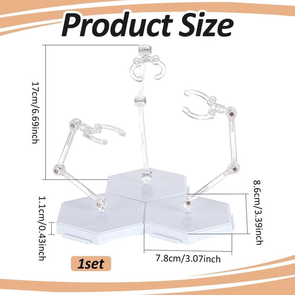 1set Plastic Action Figure Displays sets with Hexagon Base White 21.5x11.5x17cm