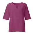 thumbnail image 4 of Moxiu Linen Shirts for Women Loose Fit 3/4 Length Sleeve V Neck Summer Tunic Tops 2025 Side Split Dressy Tees Shirts Plus Size Lightweight Gauze Blouses Hot Pink,XXXL, 4 of 5