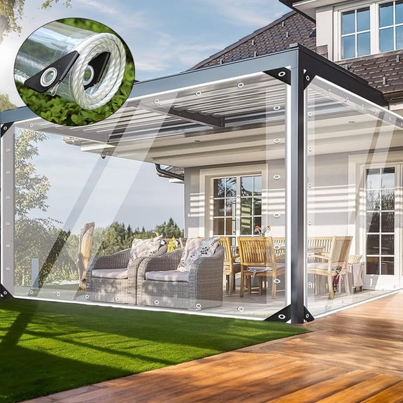 Heavy Duty Clear Tarp Waterproof, Resistant Tear PVC Vinyl Tarpaulin Enclosure with Grommets for Greenhouse Balcony Garden Patio Pavilion Outdoor