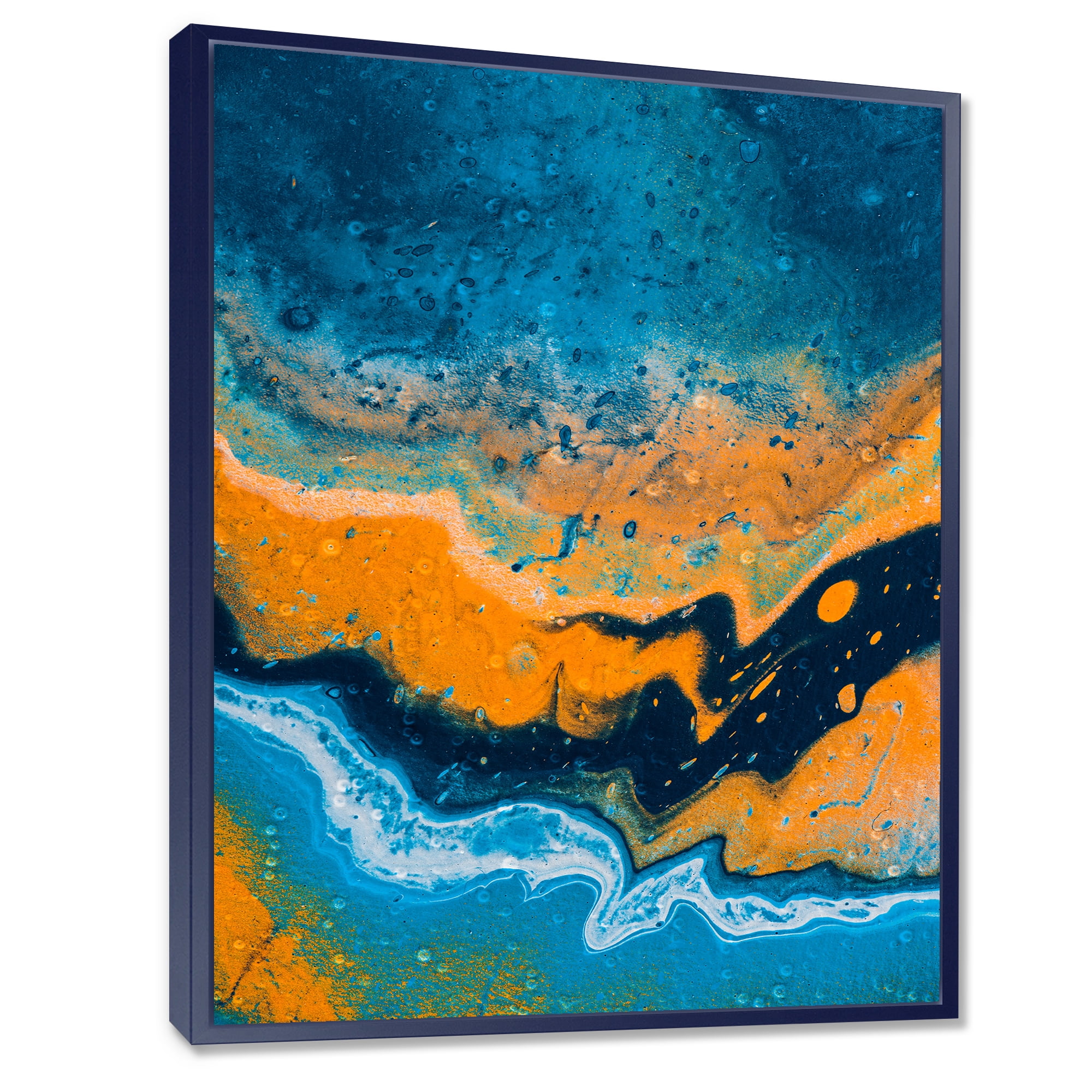 Abstract Marble Composition In Orange and Blue IV 30 in x 40 in Framed Painting Canvas Art Print, by Designart
