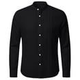 thumbnail image 4 of BUWTTED Men's Shirts Pure Color Crew Neck Long Sleeve Pleated Spring Fall Casual Button Down Business Work Black Shirt L, 4 of 6