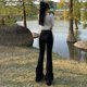 thumbnail image 4 of 2025 pantalones de chándal para mujer, pantalones informales a rayas laterales, pantalones deportivos ajustados con cintura elástica, pantalones para correr negros, 4 of 4