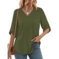 thumbnail image 2 of MOSHU V Neck Tops for Women 3/4 Length Sleeve Women Tops Casual Dressy Women Blouses Trendy Tunic Tops, 2 of 9
