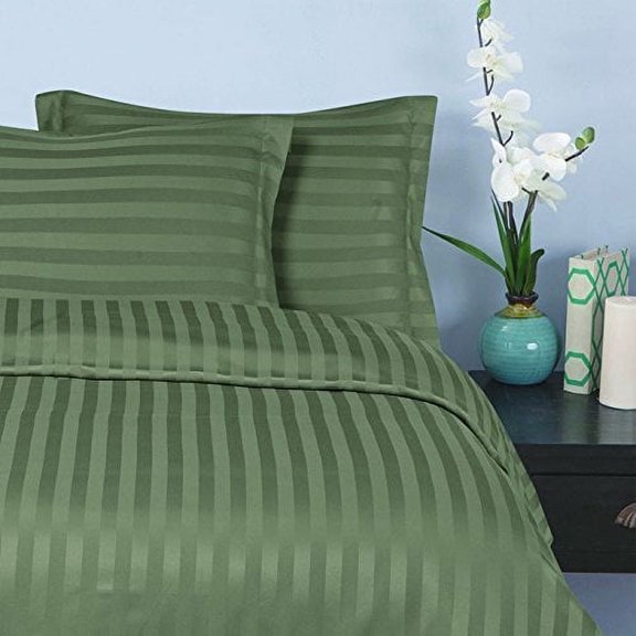 Elegant Comfort® Wrinkle & Fade Resistant 1500 Series - Damask STRIPES Silky Soft 4pc Sheet Set, Up To 16" Deep Pocket, Queen, Sage