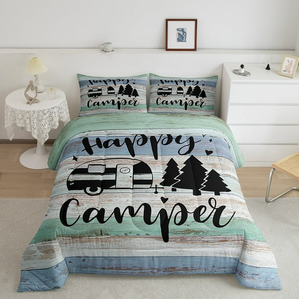 Camper Queen Bedding Set,Happy Camping Comforter Set Microfiber RV