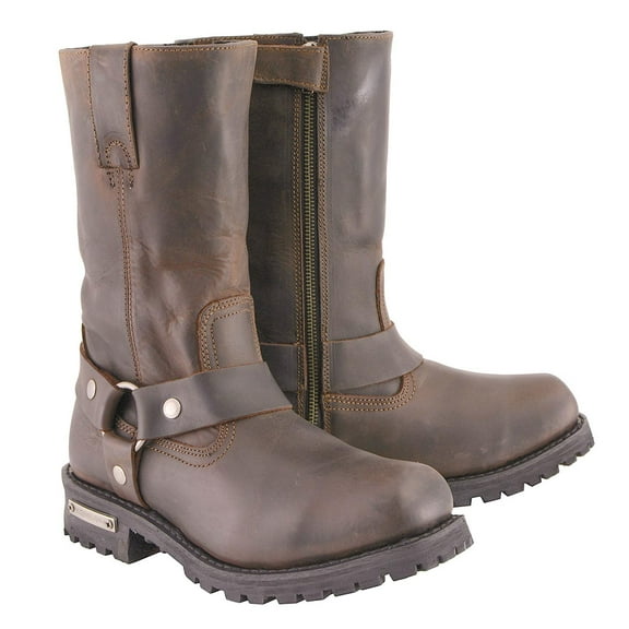Milwaukee Leather Men's Classic 11-Inch Dark Brown Leather Harness Square Toe Motorcycle Boots MBM9062 10.5