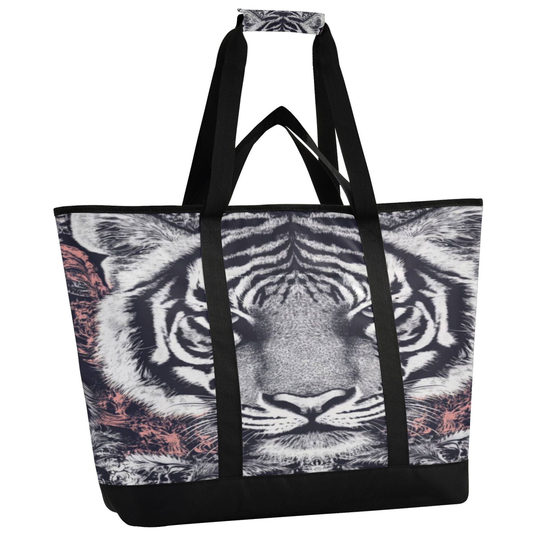 Large Hand-held Ice Pack Picnic Bag Insulation and Refrigeration Suitable for Shopping Picnics and Camping Black and White Tiger