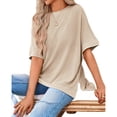 thumbnail image 3 of Womens Oversized T Shirts Summer Casual Loose Fit Striped Knit Batwing Sleeves Tunic Tops, 3 of 6