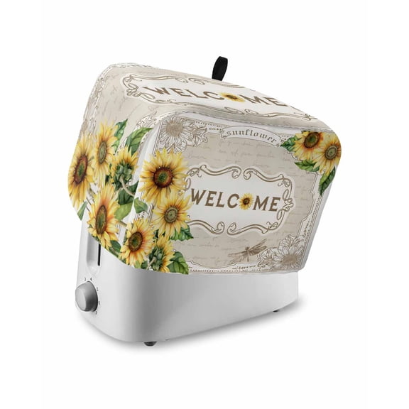 Vintage Sunflower Small Toaster Cover 2 Slice, Kitchen Appliance Covers, Yellow Flowers Retro Art Toaster Oven Cover with Loop, Bread Machine Cover Polyester Dust Cover Protection