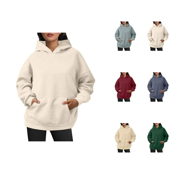 Sweatshirts for Women Women's Solid Sweatshirt Womens Oversized Sweatshirts Pullover Hoodies Artificial Short Velvet Sweaters Long Sleeve With Pockets Winter Fall Outfits Clothes