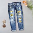 thumbnail image 5 of CHWGFWL Denim Capris for Women Women's Denim Pants Straight Leg Pants Ripped Print Mid Waisted Straight Pants Jeans Sunflower Floral Jeans Women's Jeans Loose Fitting Pants for Women (A ,L), 5 of 5