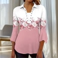 thumbnail image 5 of DeHolifer Shirts for Women V-Neck 3/4 Sleeve Lapel Button Floral Printed Casual Dressy Blouse Tops Pink XL, 5 of 7